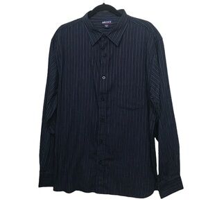 Most Blue Black Striped Button Up Long Sleeve Shirt XXL